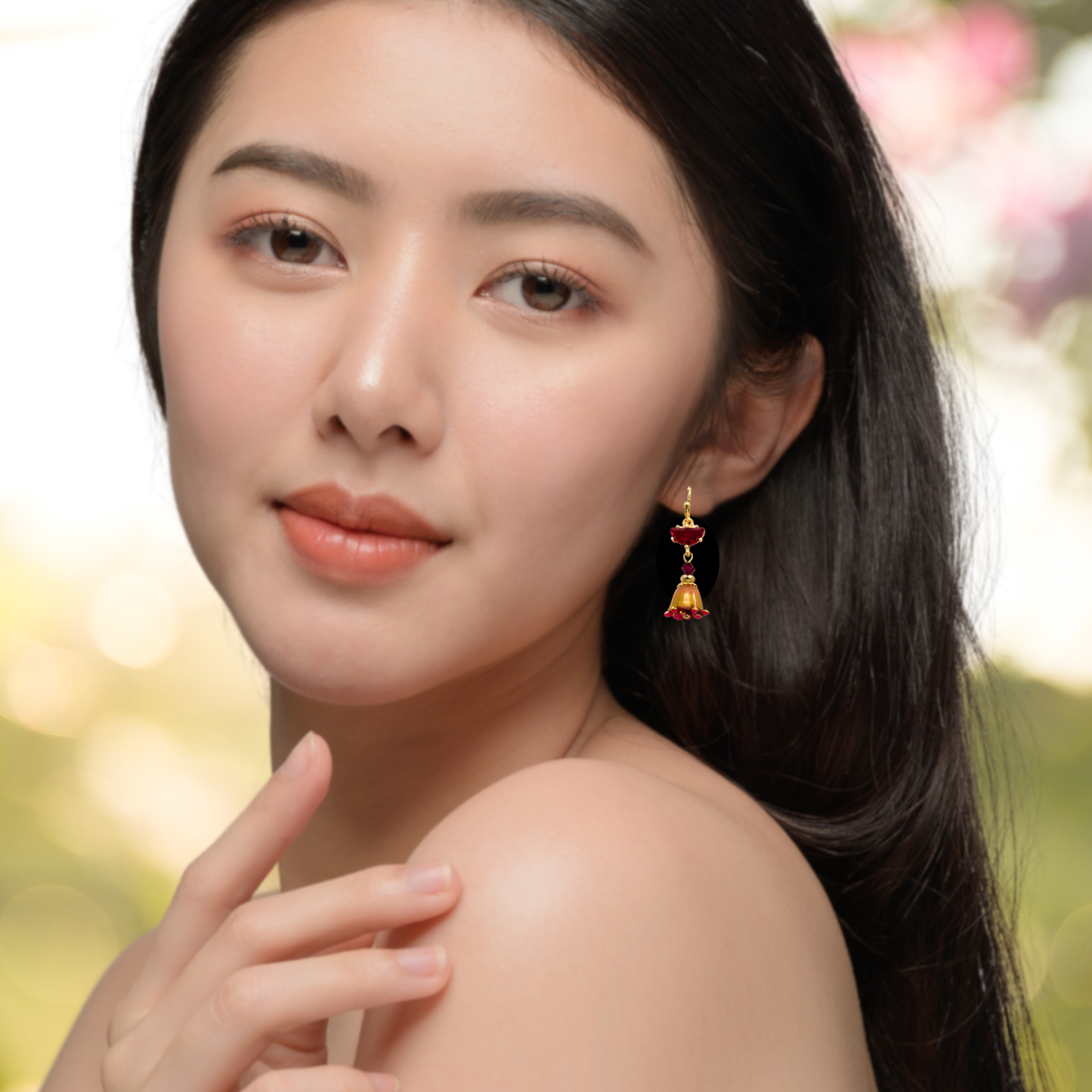 Trumpet flower with a half moon gem